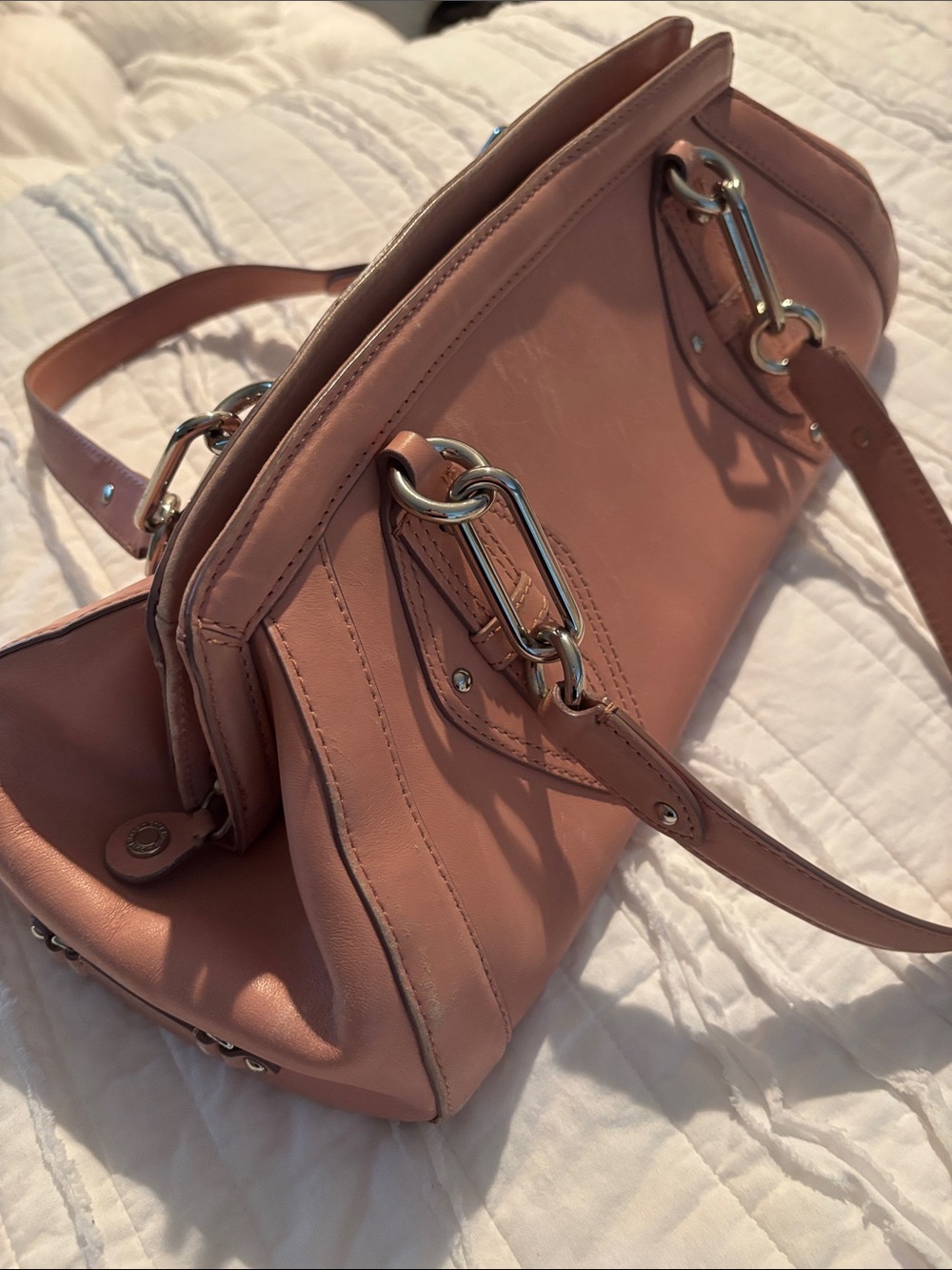 Cole Haan Rose Pink Leather Shoulder Bag with Silver Hardware